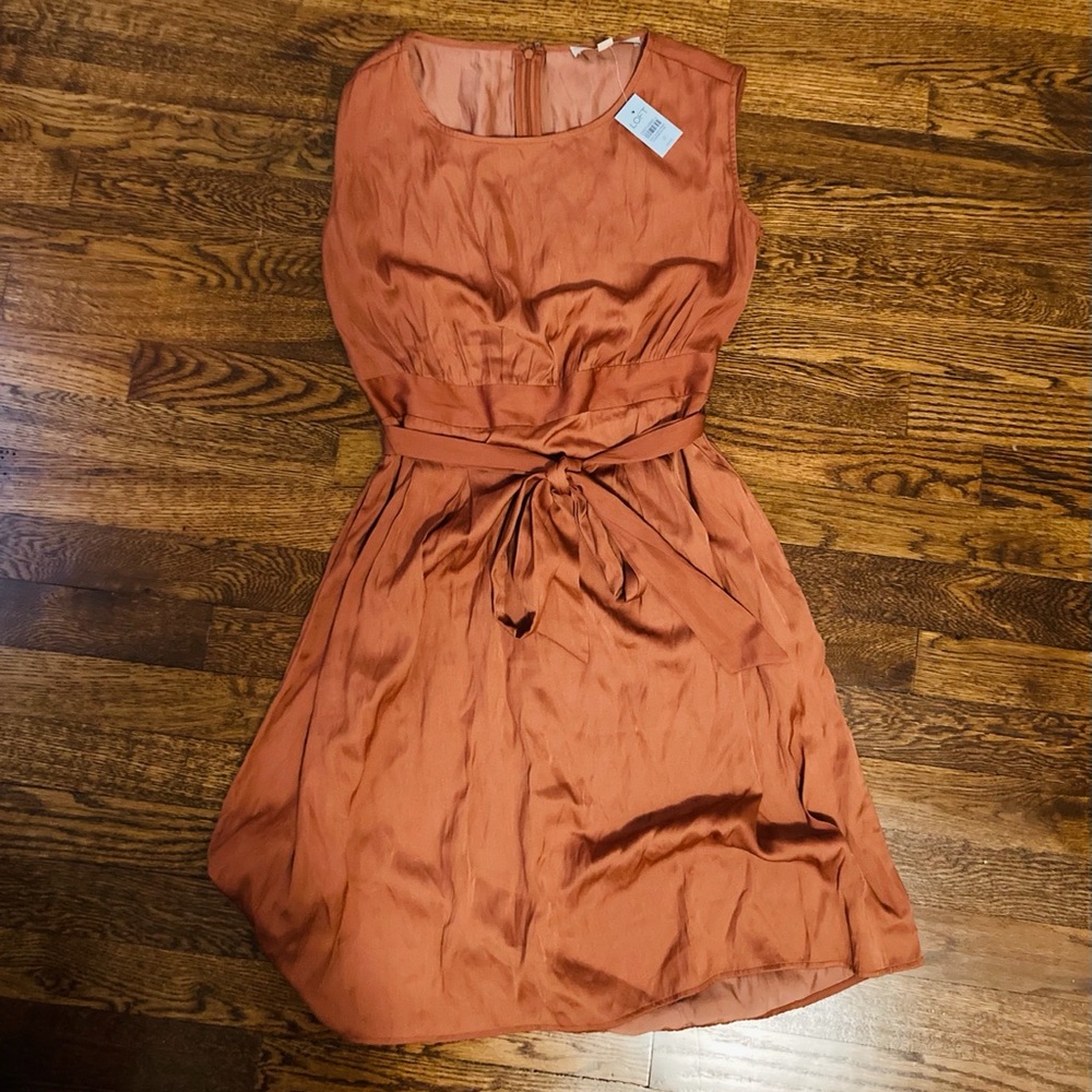 Loft petite dress satin burnt orange peach sleeveless party cocktail